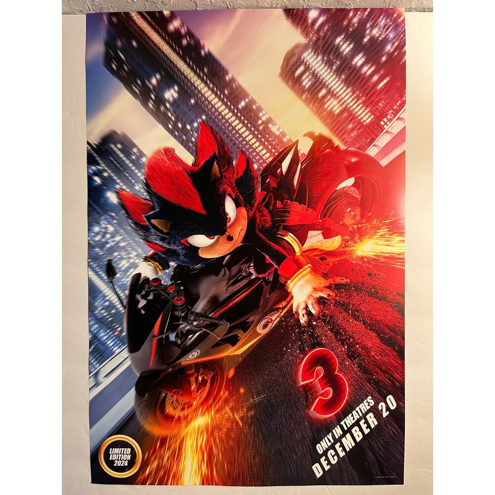 Sonic The Hedgehog 3 (Limited Edition 2024 Poster) Shadow (12 x 18 Inches) New
